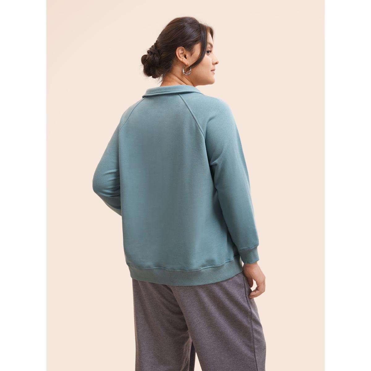 Plus Size Textured Half Zip Patchwork Sweatshirt Women Stone Casual Patchwork Polo Everyday Sweatshirts BloomChic 30/6X Product Image