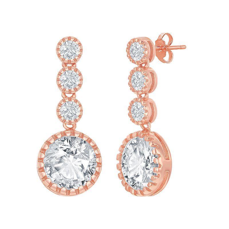 Sterling Silver Cubic Zirconia Round Linear Drop Earrings, Women's, Rose Gold Tone Product Image