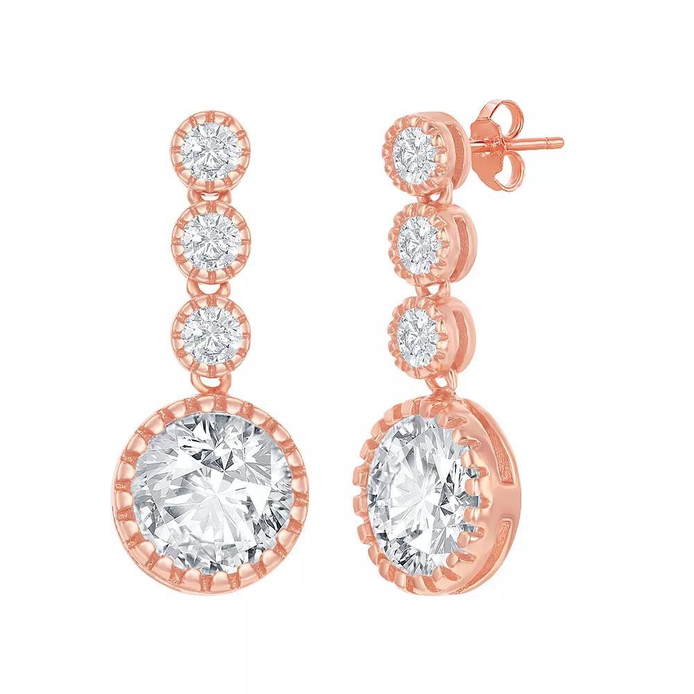 Sterling Silver Cubic Zirconia Round Linear Drop Earrings, Women's, Rose Gold Tone Product Image