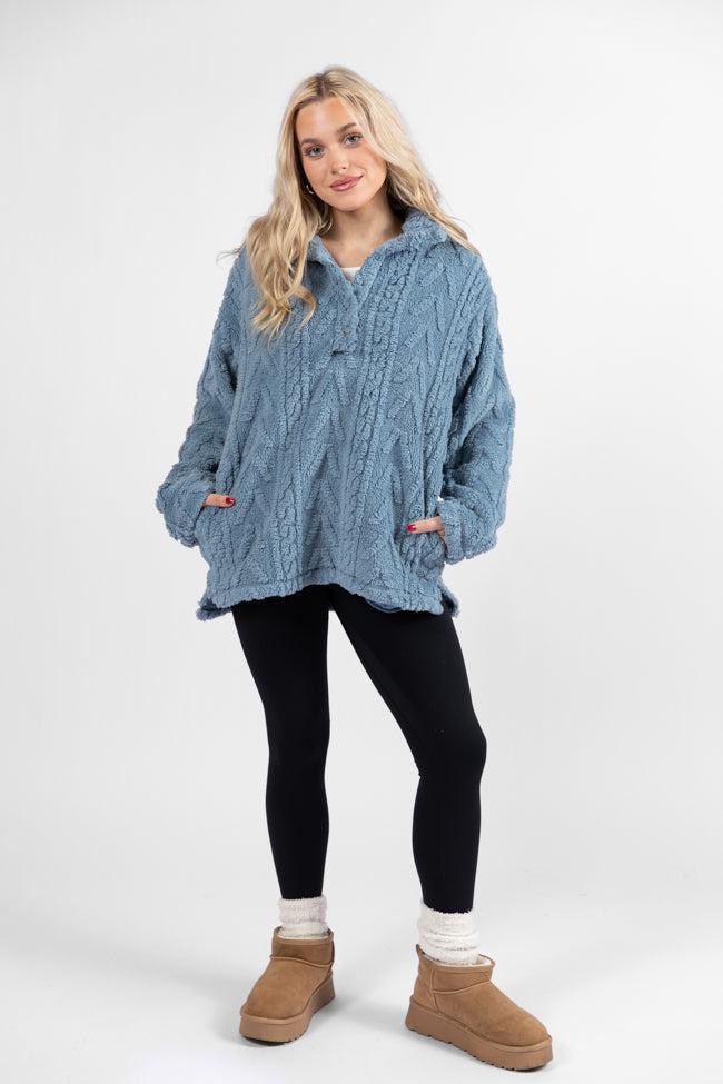Take The Leap Blue Cable Detail Sherpa Pullover FINAL SALE Product Image