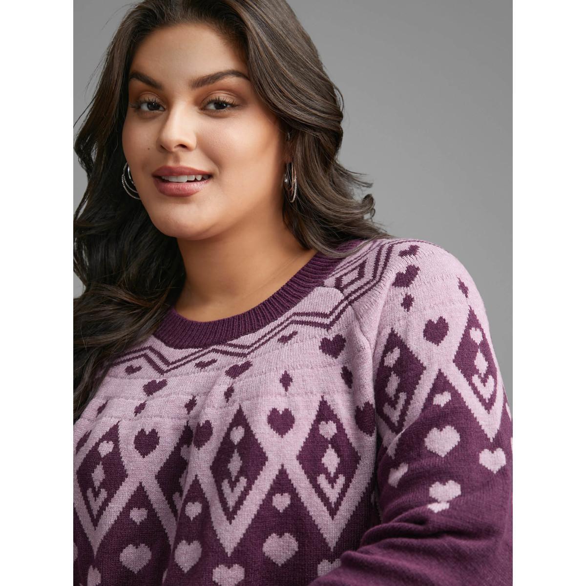 Plus Size Heart Round Neck Raglan Sleeve Pullover Lilac Women Casual Loose Long Sleeve Round Neck Everyday Pullovers BloomChic 26/4X Product Image