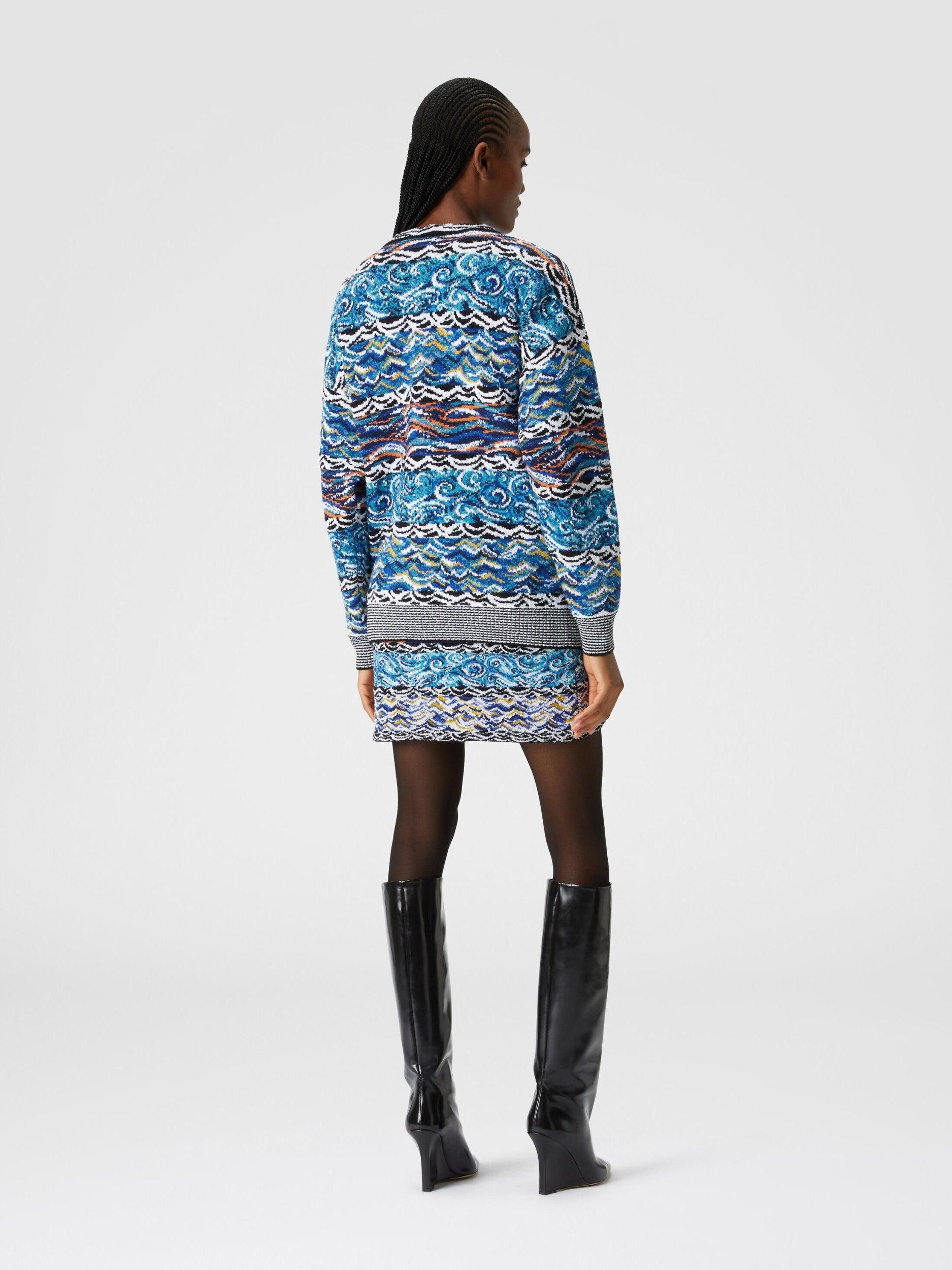 Oversized cardigan in wool and cotton jacquard with wave motif Product Image