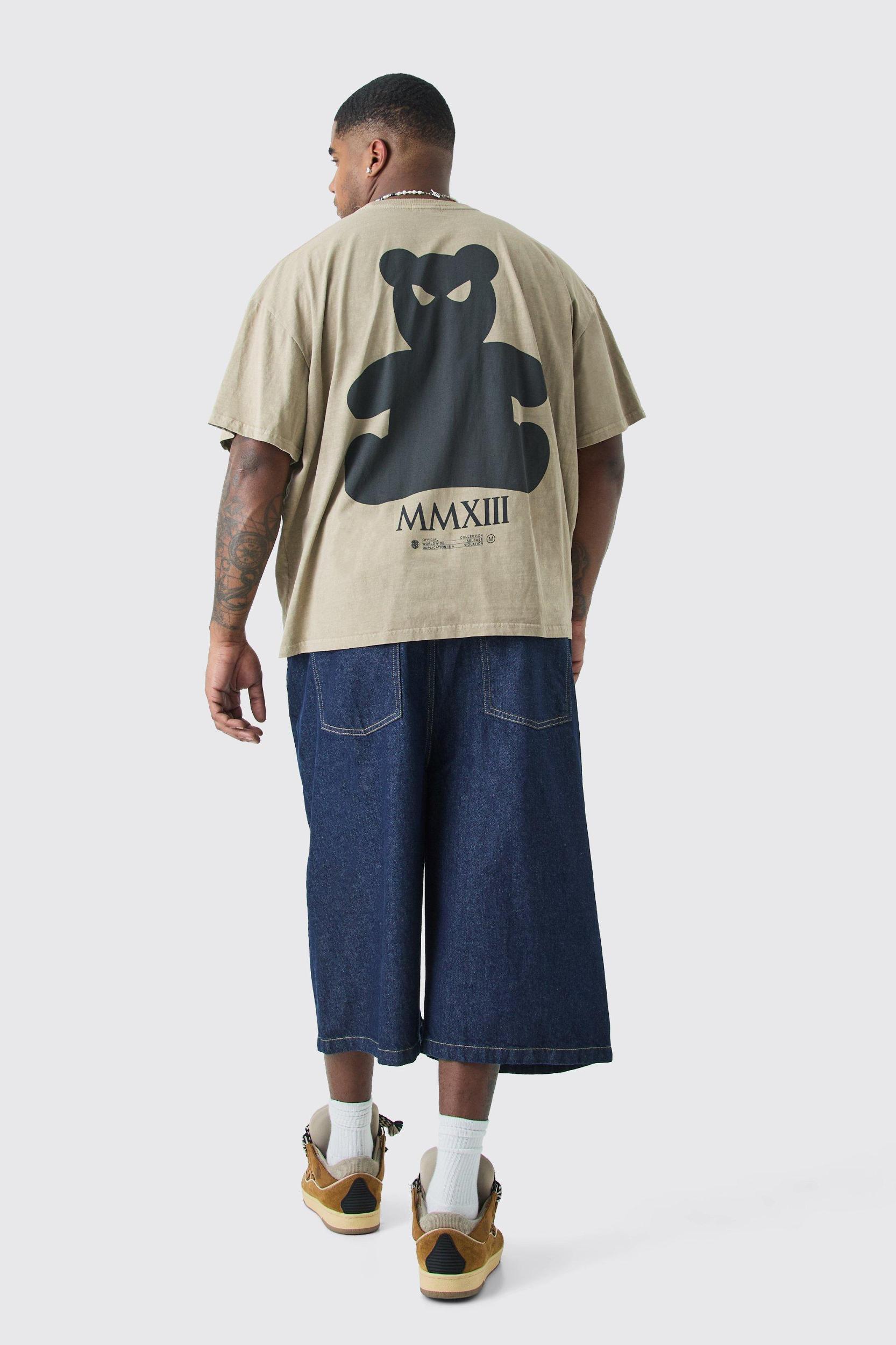 Plus Long Line Denim Jorts In Indigo | boohooMAN USA Product Image