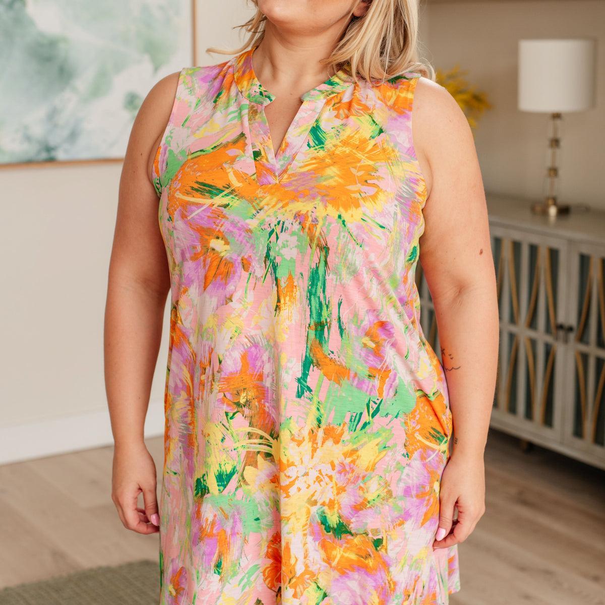 Lizzy Tank Dress in Pink and Marigold Brushed Product Image