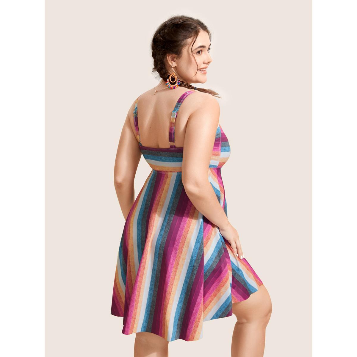 Plus Size Contrast Striped Tie Knot Swim Dress Women's Swimwear Multicolor Bodycon Non High stretch Curve Swim Dresses BloomChic 18-20/2X Product Image