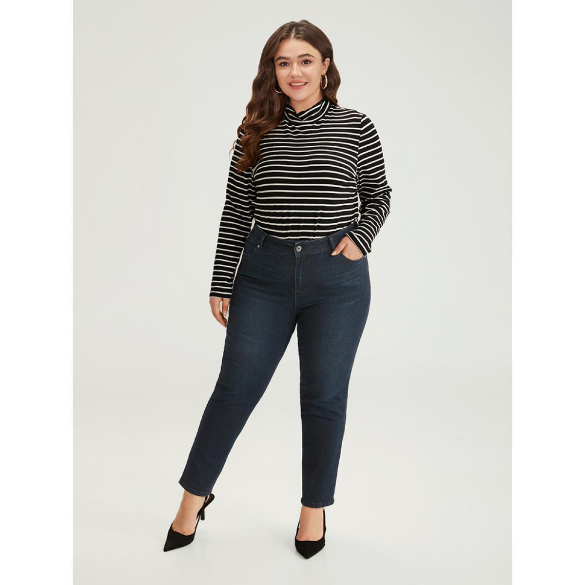 Plus Size Mom Jeans High Rise Skinny Jeans Women Indigo Casual Plain Plain High stretch Pocket Jeans BloomChic 18/2X Product Image