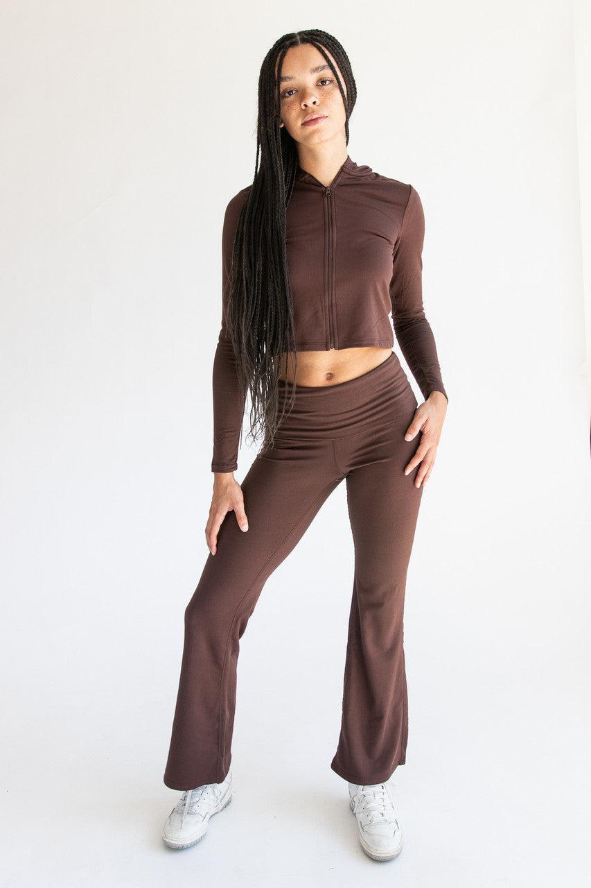 Fold Over Fleece Lined Flare Leggings Product Image