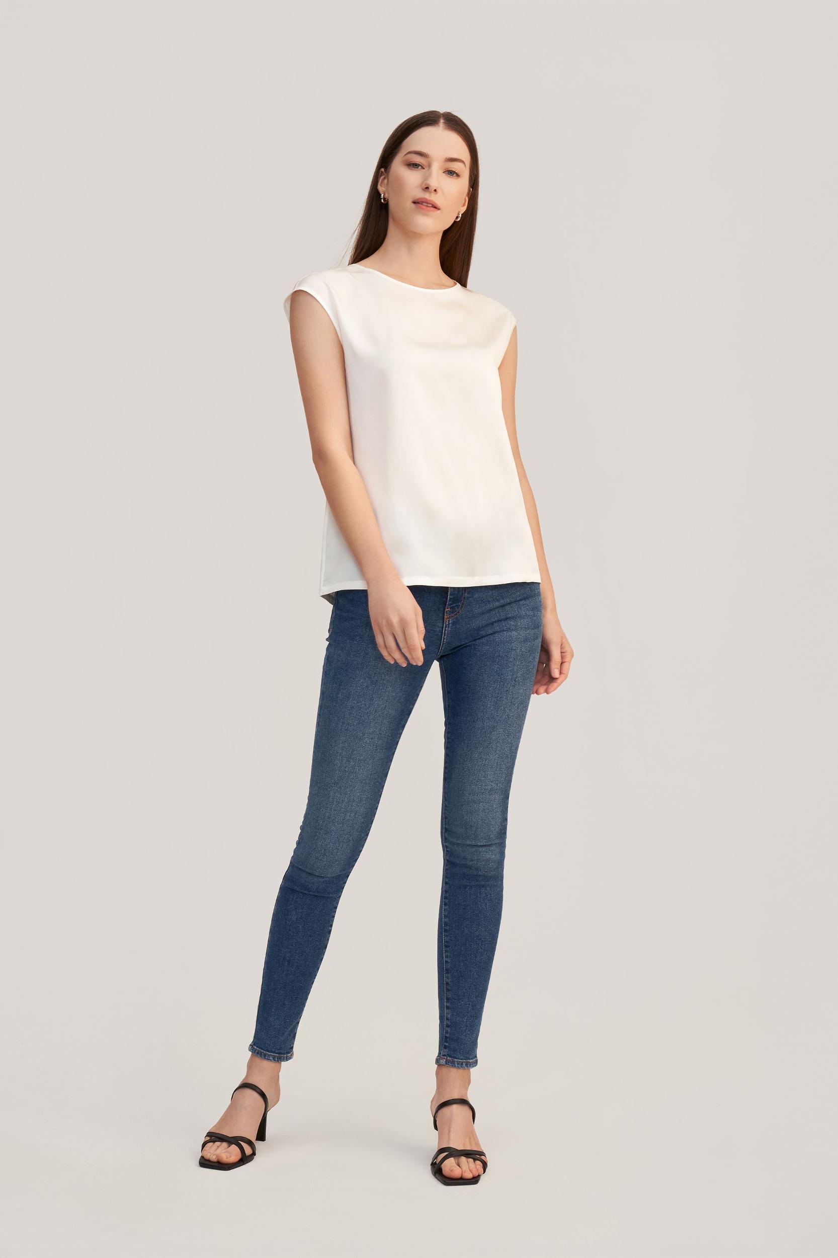 Basic Cap Sleeves Silk Tee Product Image