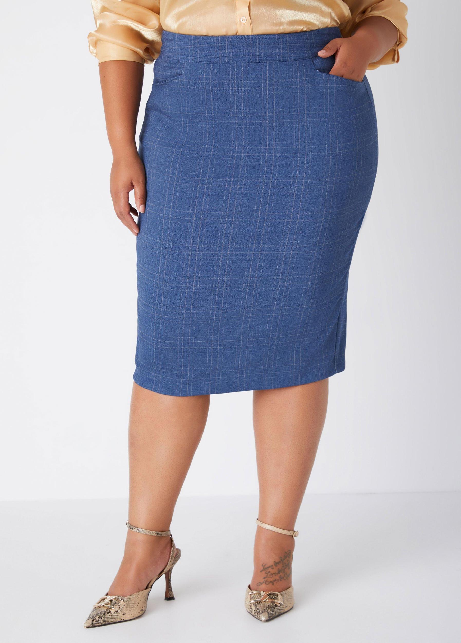 Plaid Twill Pencil Skirt Product Image