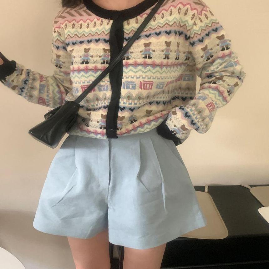 Long Sleeve Crew Neck Bear Jacquard Knitted Cardigan Product Image