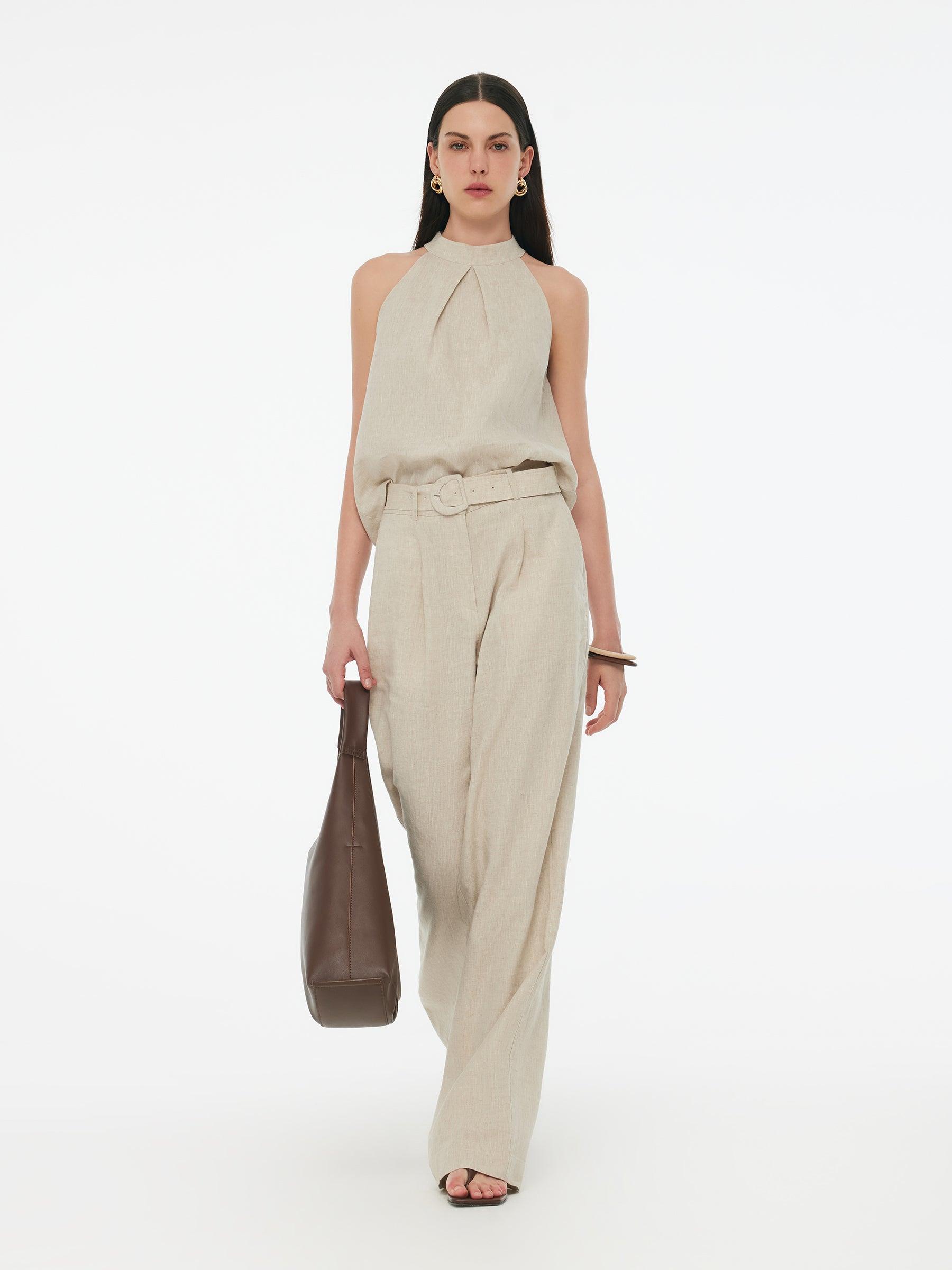 100% Linen Women Halter Tank Top Product Image