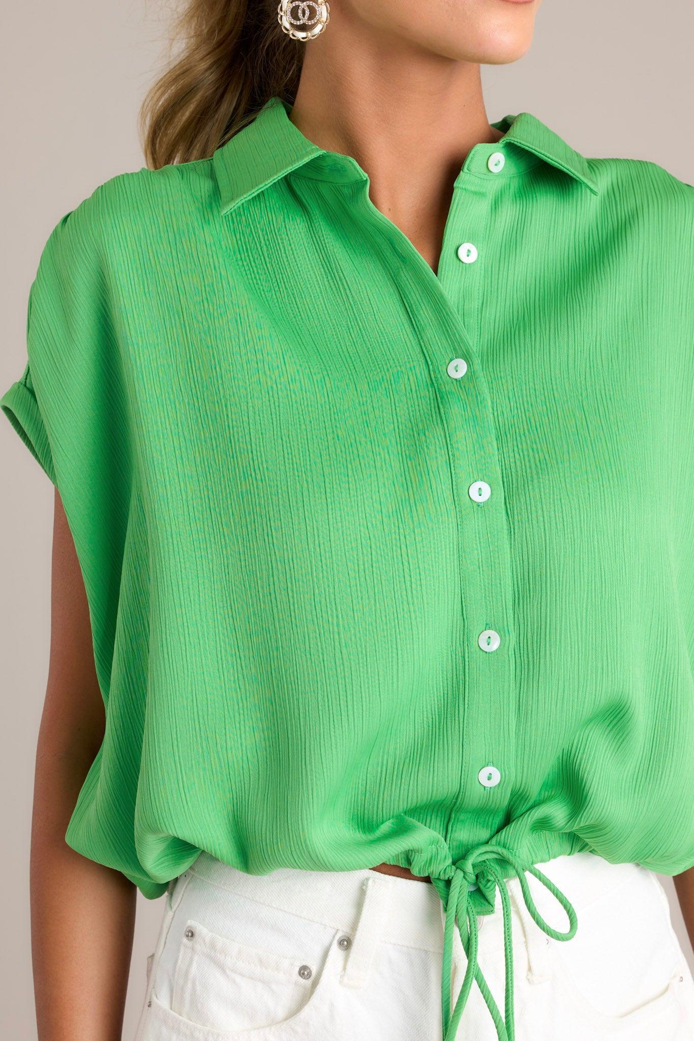 Pure Serenity Green Button Front Drawstring Top Product Image