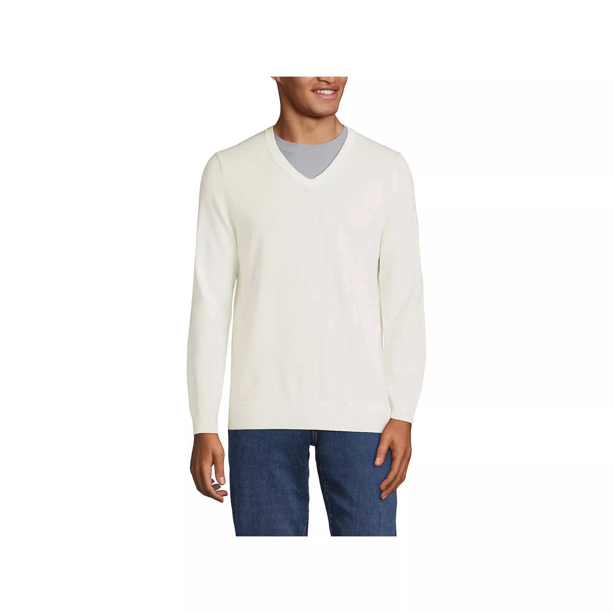 Men's Lands' End Fine Gauge Cotton V-Neck Sweater, Size: Small, Radiant Blue Product Image
