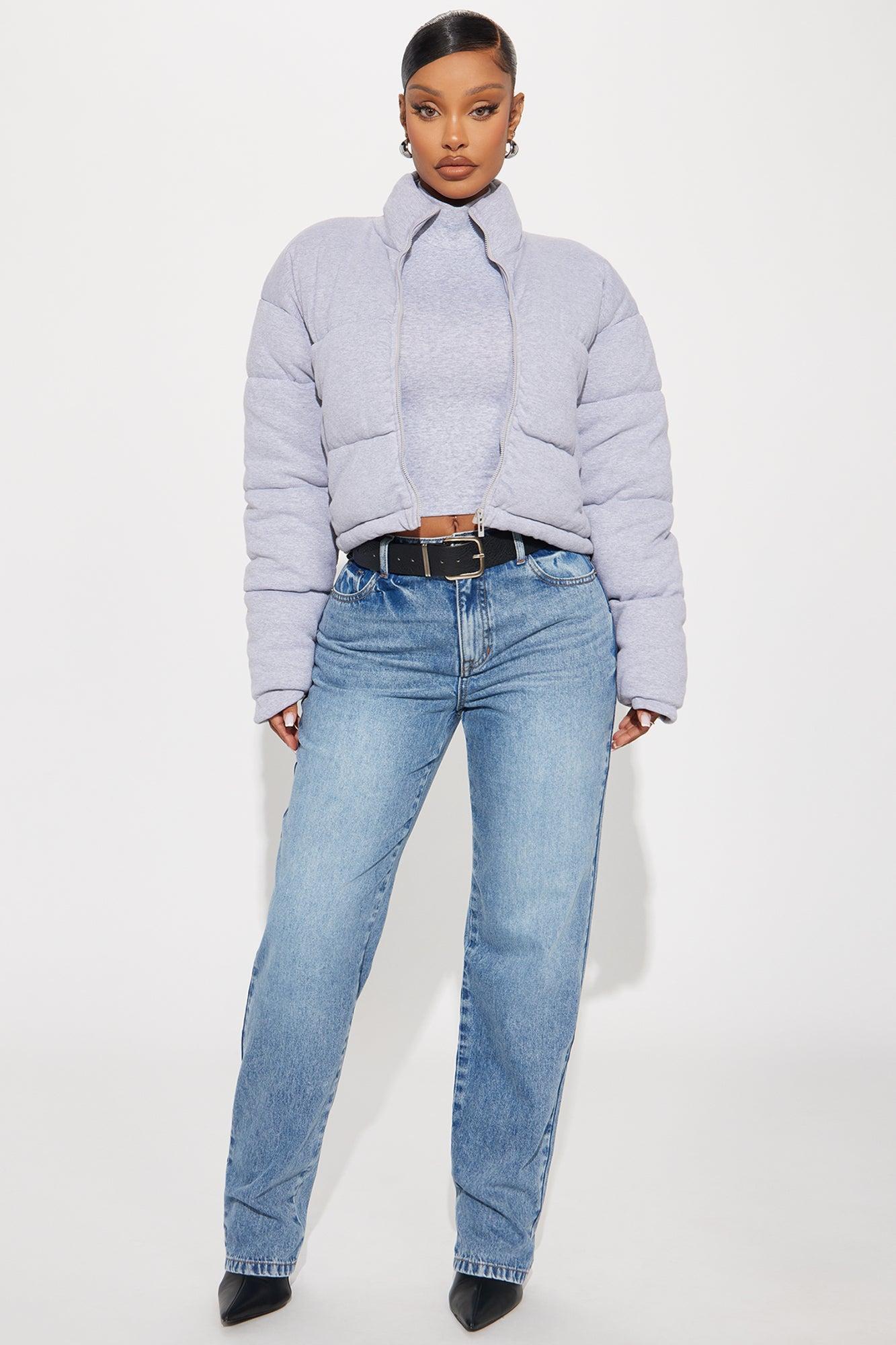 Keep It Cozy Ribbed Puffer Jacket - Grey Product Image