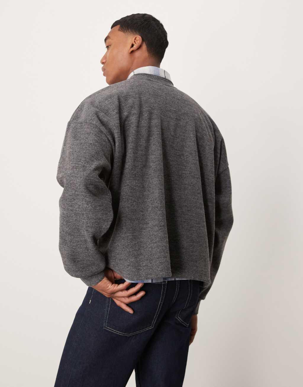 ASOS DESIGN extreme oversized boxy lightweight sweater wth brushed rib in charcoal heather Product Image