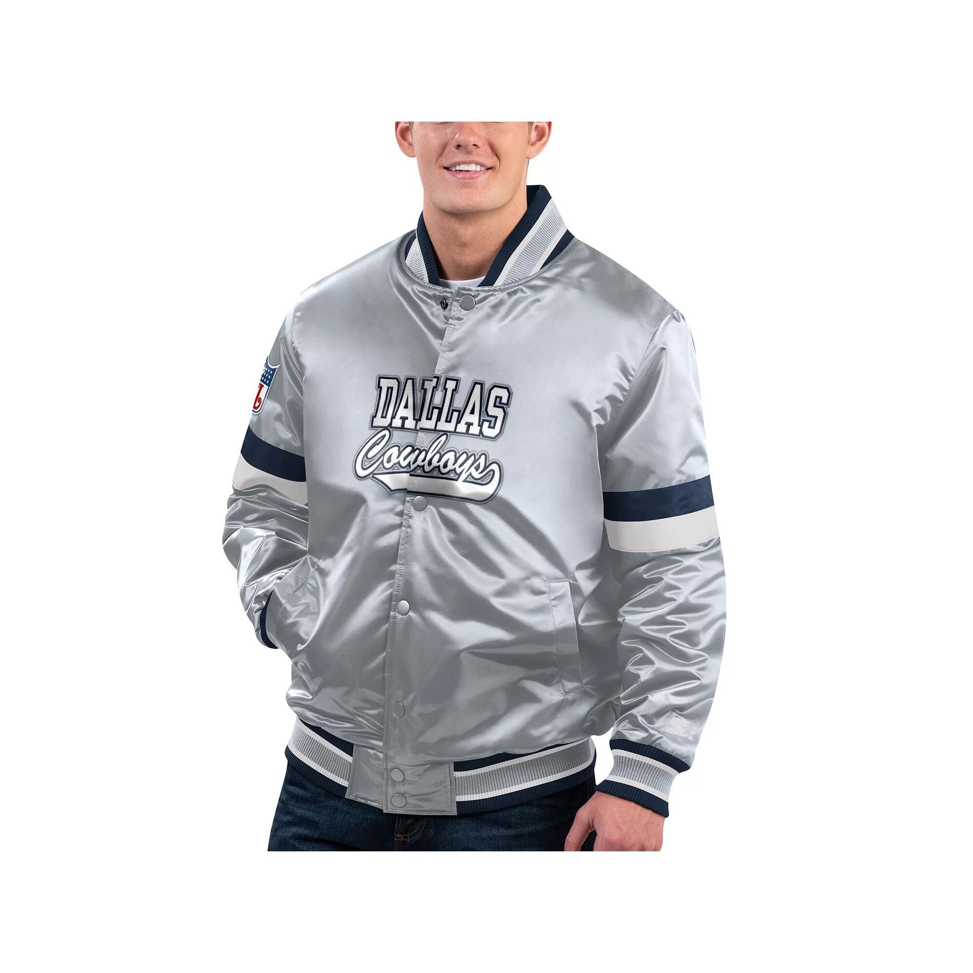Men's Starter Gray Dallas Cowboys Home Game Satin Full-Snap Varsity Jacket, Size: Large, Grey Product Image