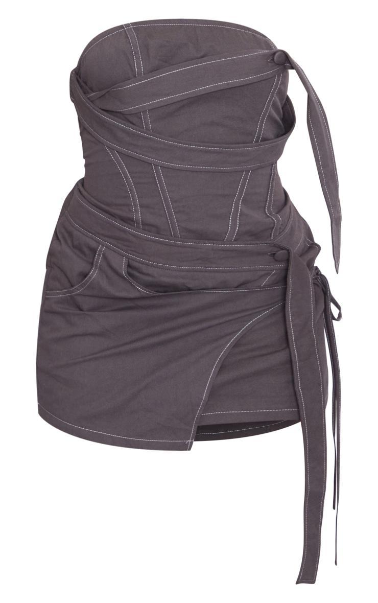 Charcoal Contrast Stitch Strap Detail Wrap Skirt Bandeau Bodycon Dress Product Image