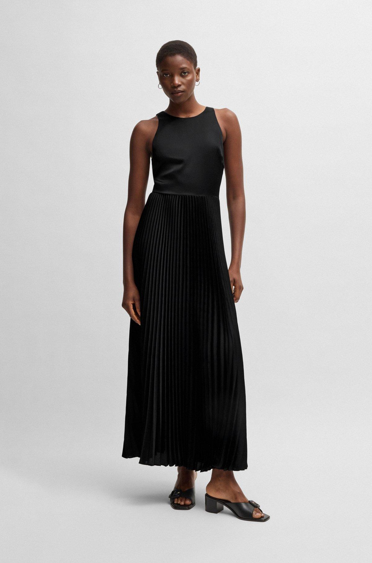 Maxi dress in hammered satin with plissé skirt Product Image