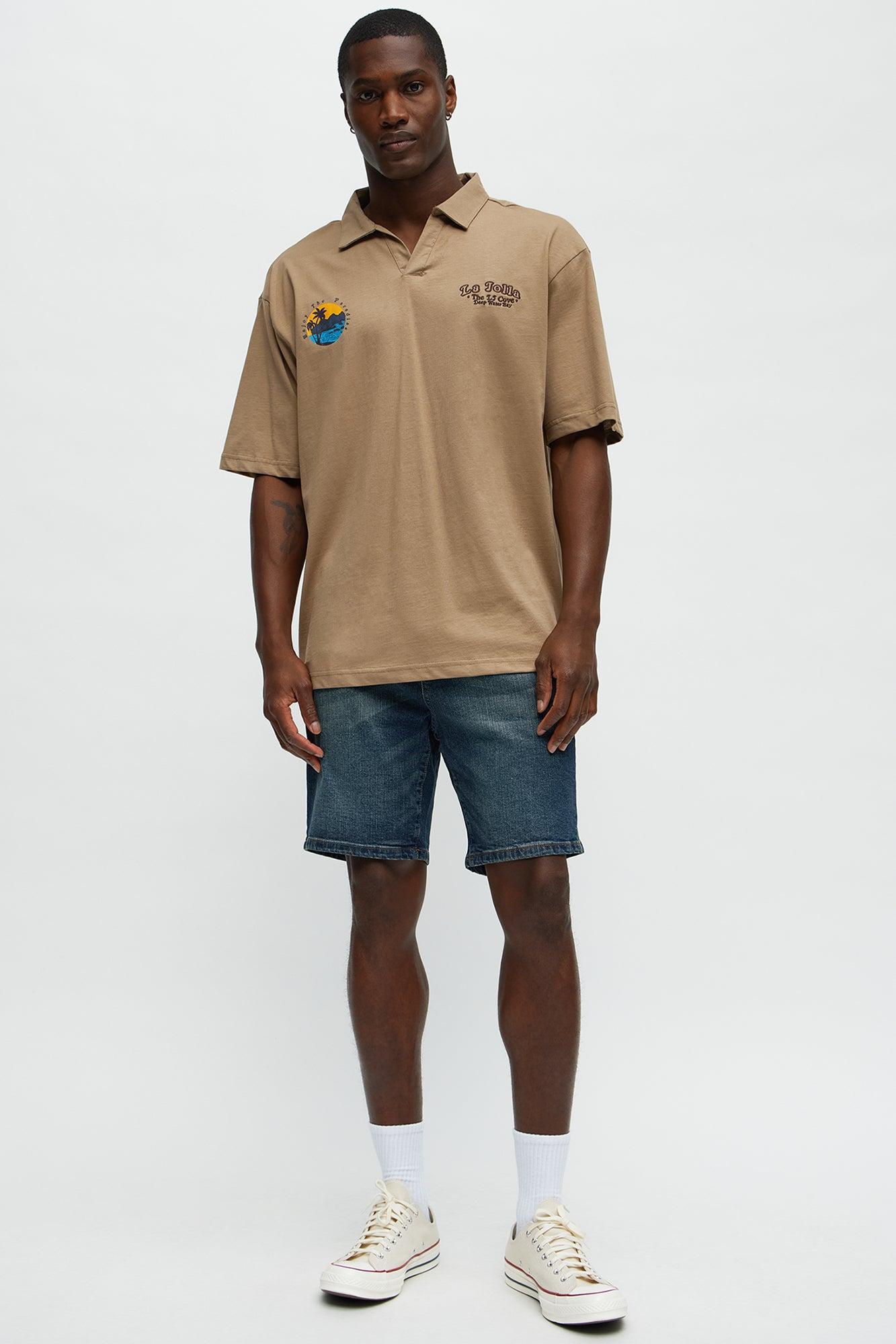 La Jolla Johnny Collar Short Sleeve Polo - Taupe Product Image