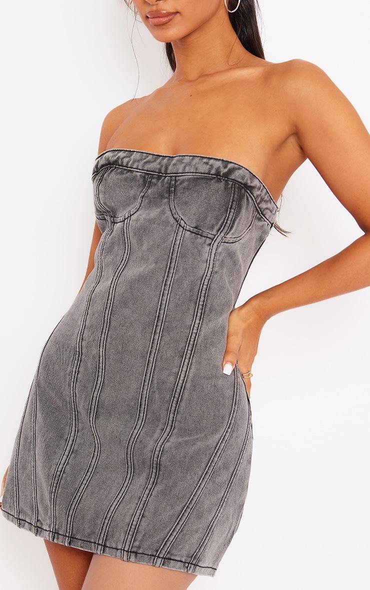 Petite Washed Grey Seam Front Denim Mini Dress Product Image