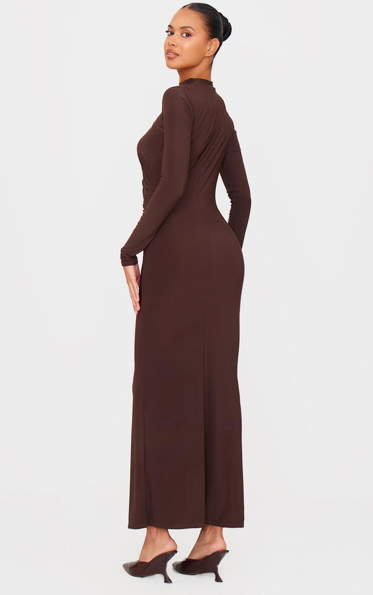 Chocolate Slinky Long Sleeve Maxi Dress Product Image