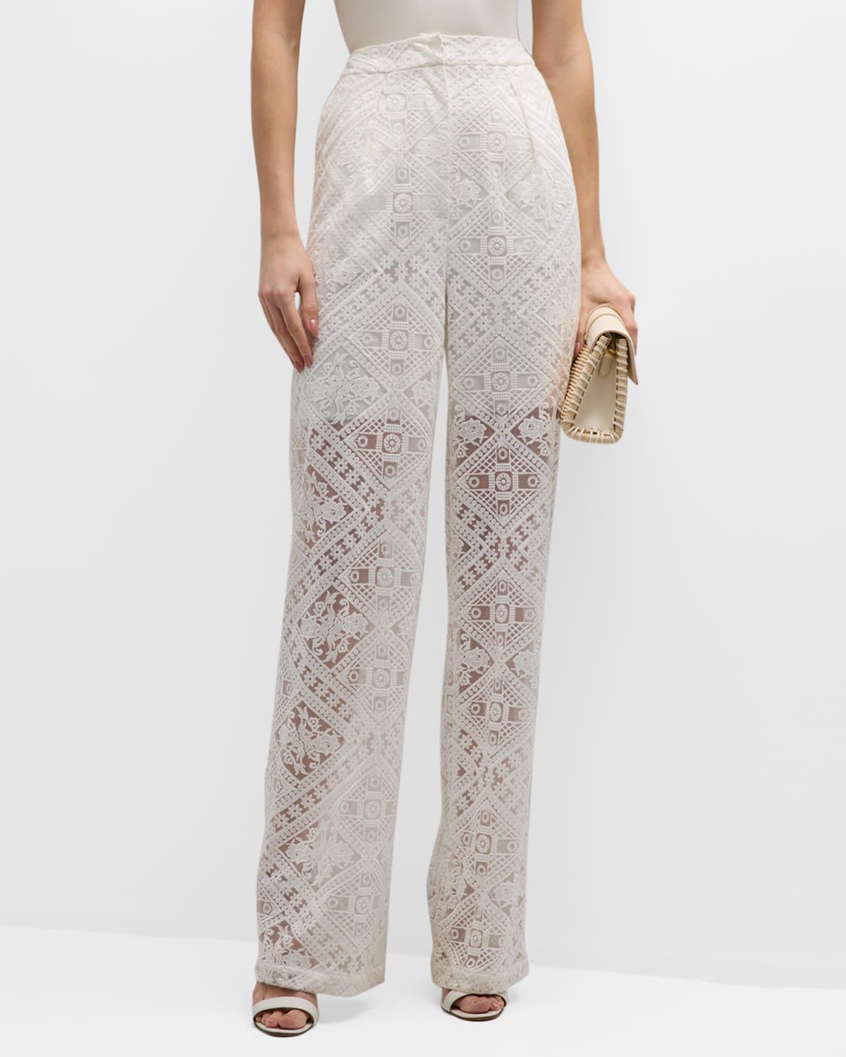 MISOOK Lace Woven High Rise Side Pocket Straight Leg Pant Product Image