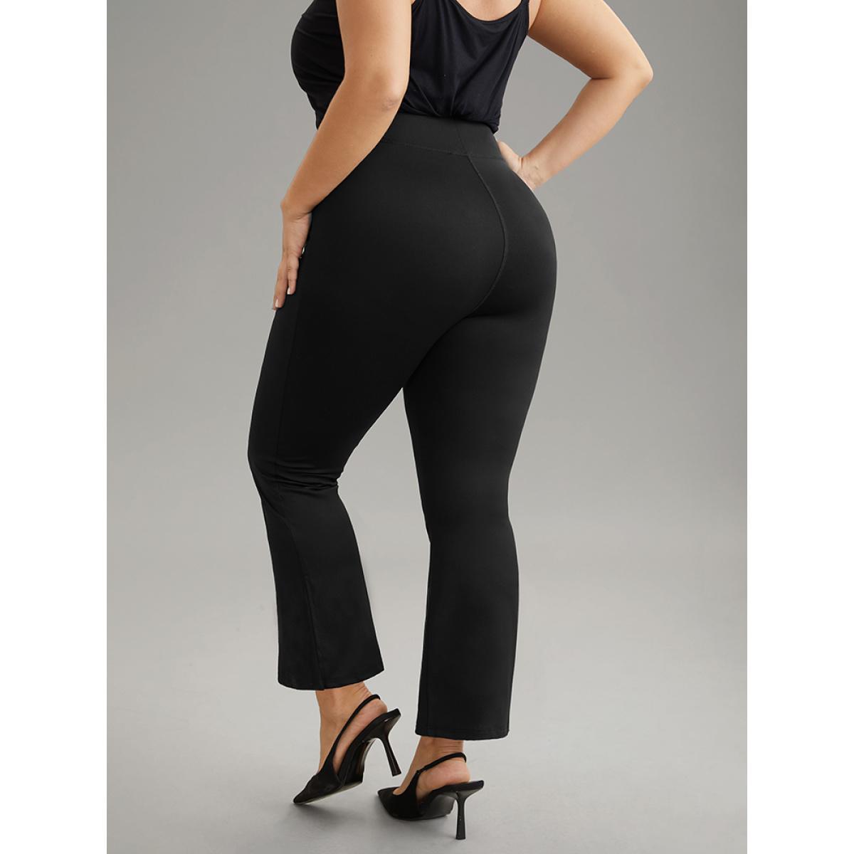 Plus Size Solid Elastic Waist Bootcut High Rise Leggings Women Black Casual High stretch Bootcut High Rise Dailywear Leggings BloomChic 28/5X Product Image