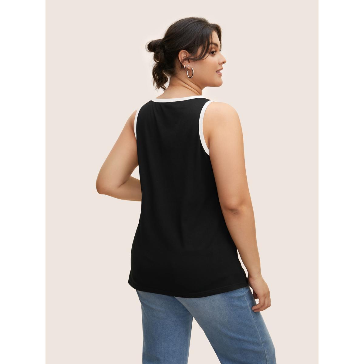 Plus Size Round Neck Contrast Trim Tank Top Women Black Casual Contrast Round Neck Everyday Tank Tops Camis BloomChic 18-20/2X Product Image