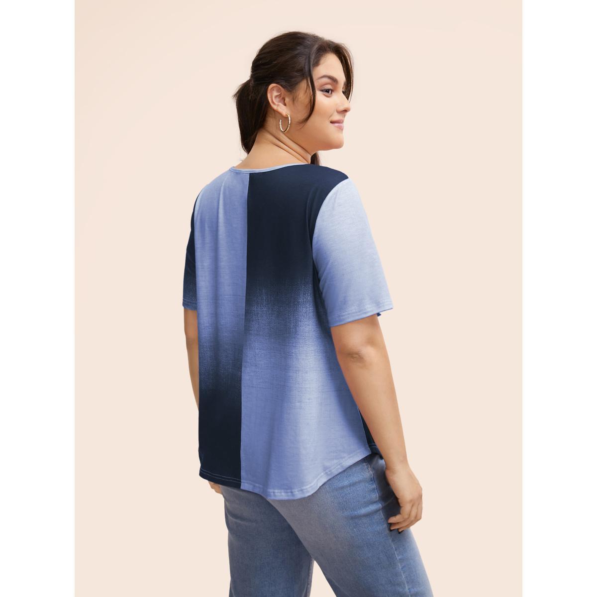 Plus Size Ombre Heather Contrast Round Neck T-shirt Stone Women Casual Non Round Neck Everyday T-shirts BloomChic 30/6X Product Image