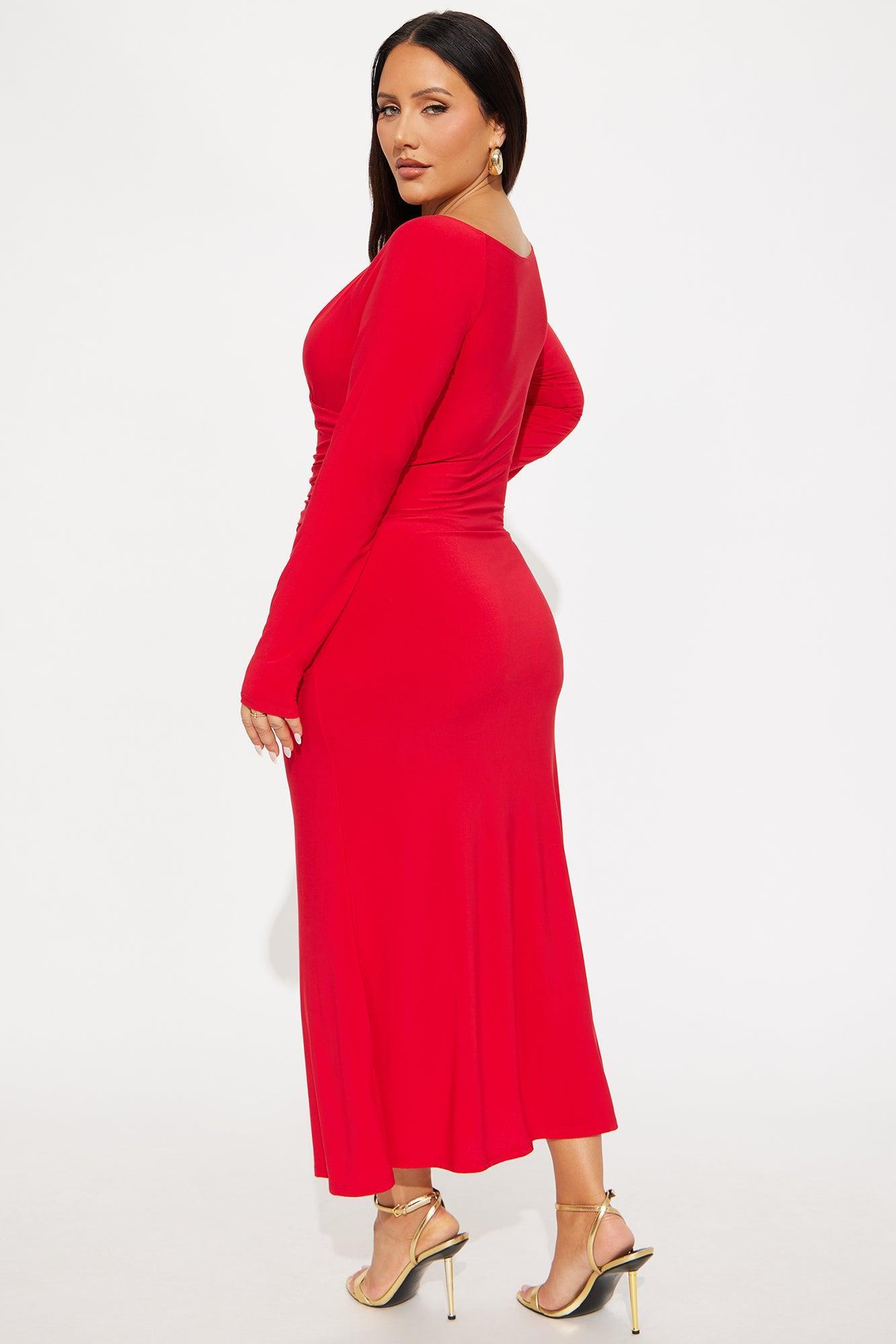 Carol Off Shoulder Midi Dress - Red Product Image