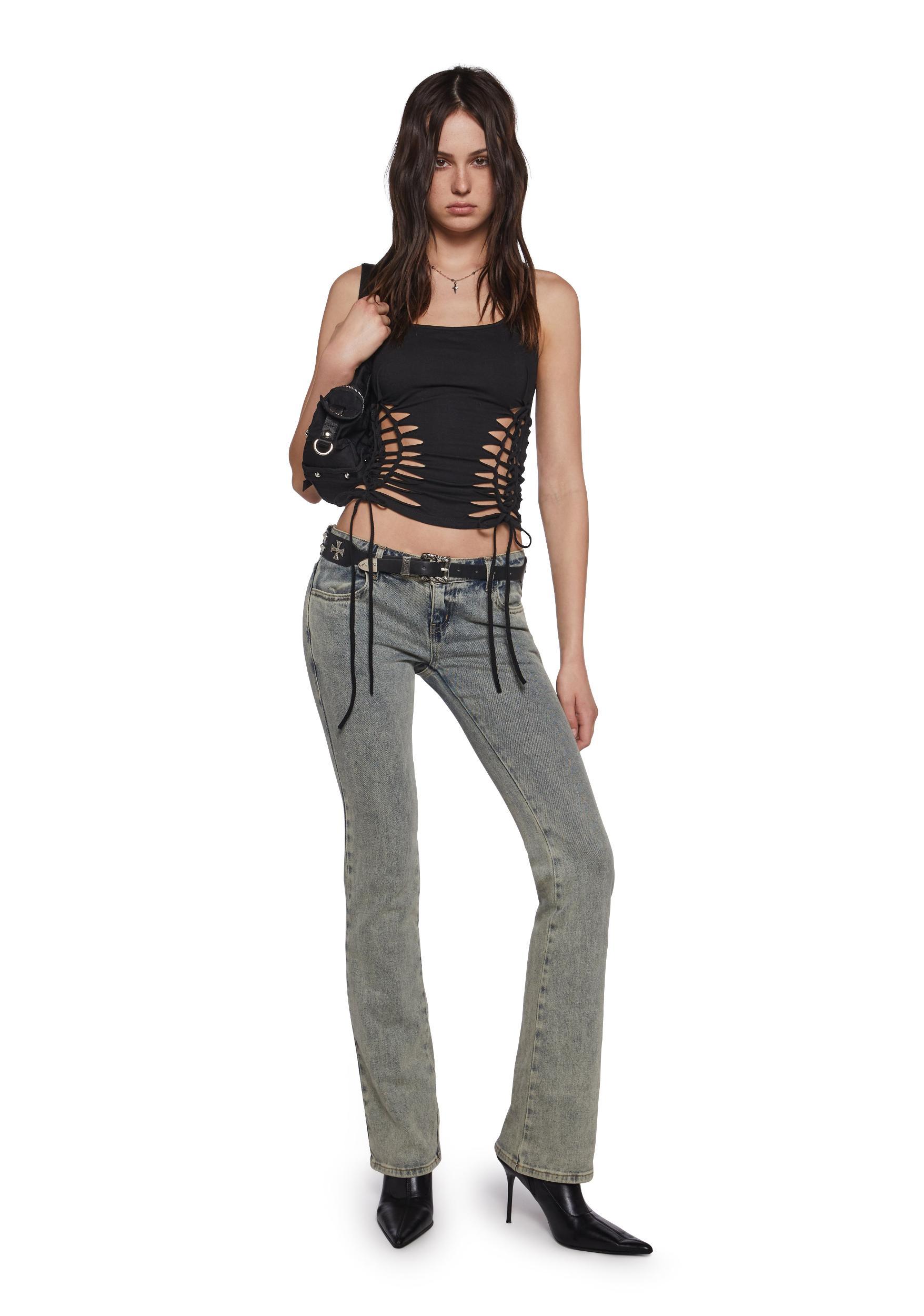 Womens Slashed Graphic Ruched Tank Top Current Mood - Black Product Image
