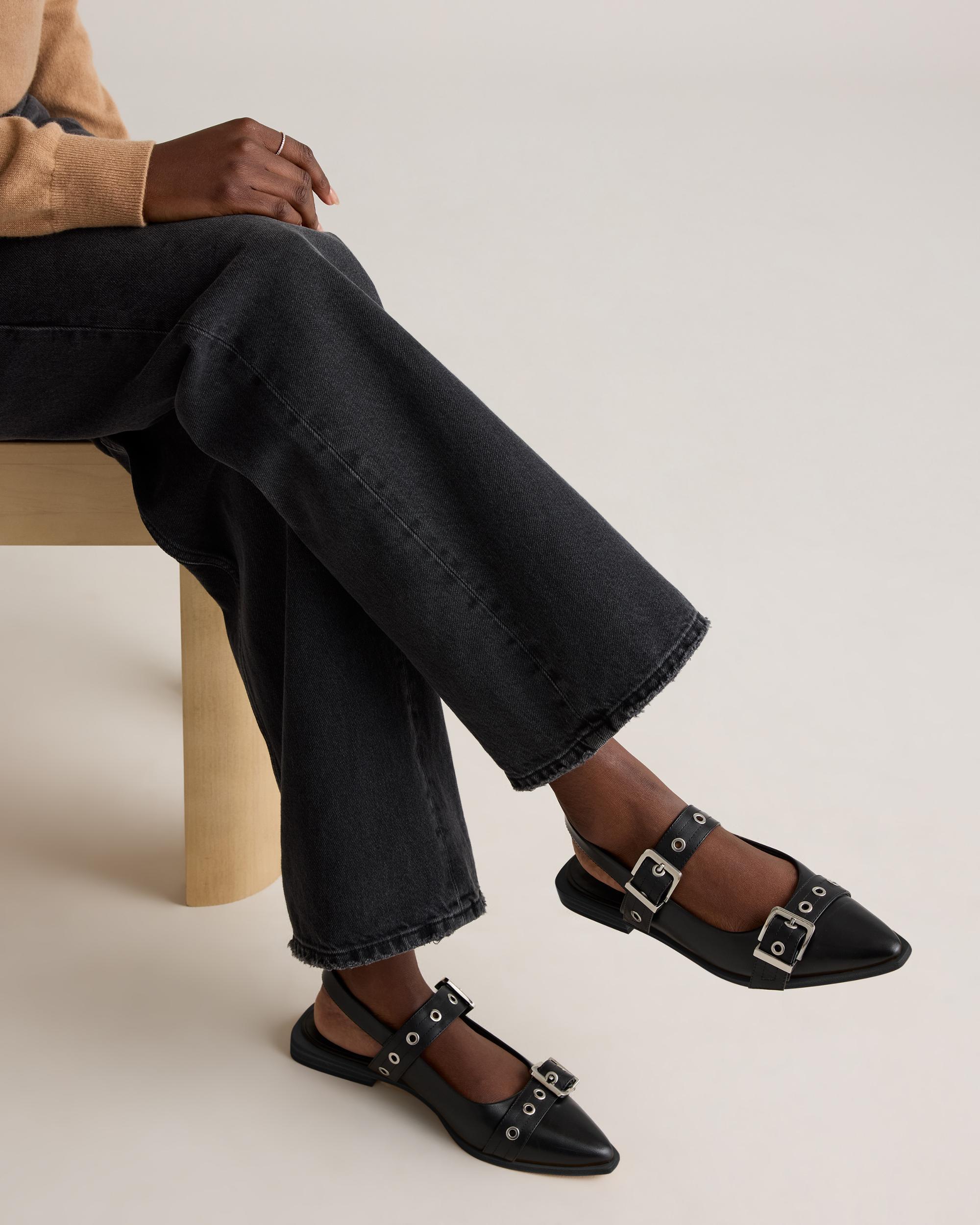 Quince | Women's Italian Leather Bold Buckle Slingback Flat Product Image