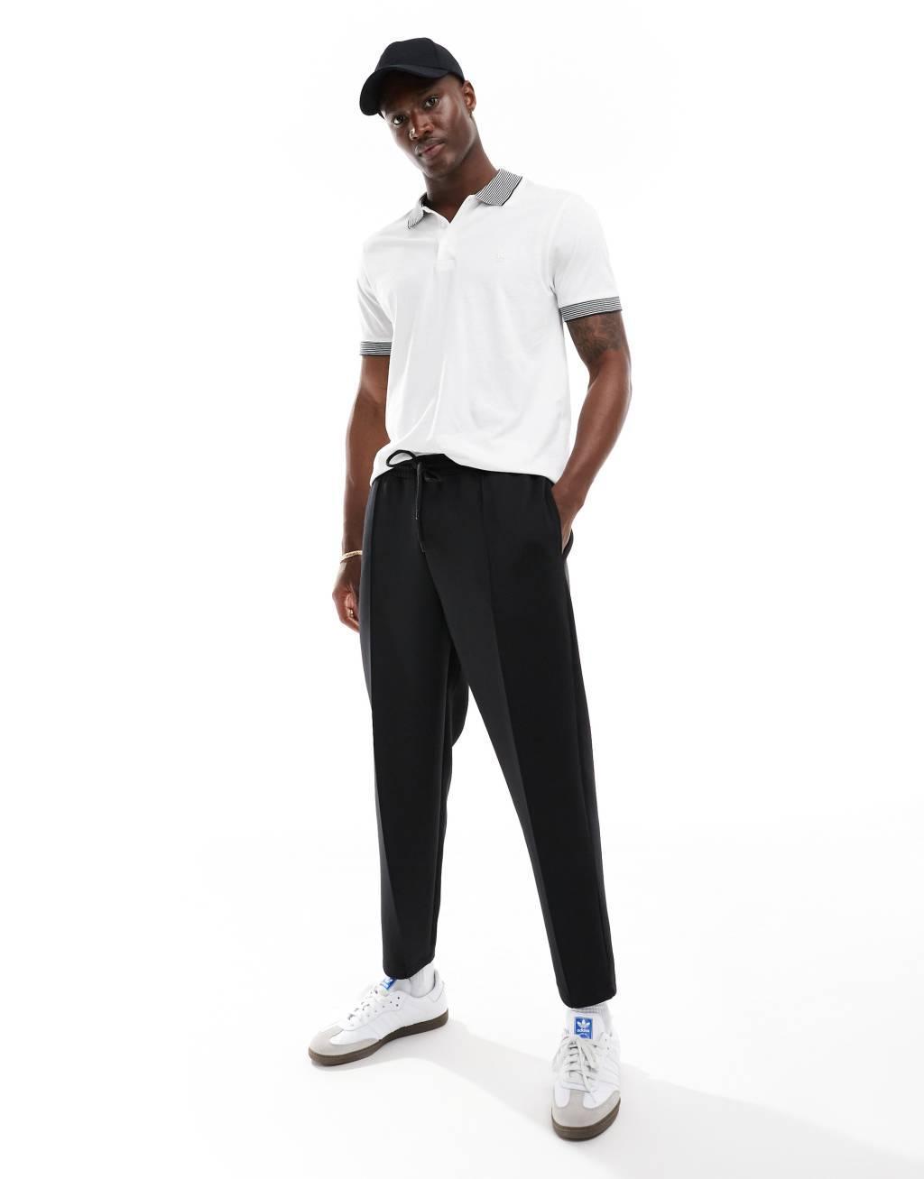 French Connection striped collar polo in white Product Image