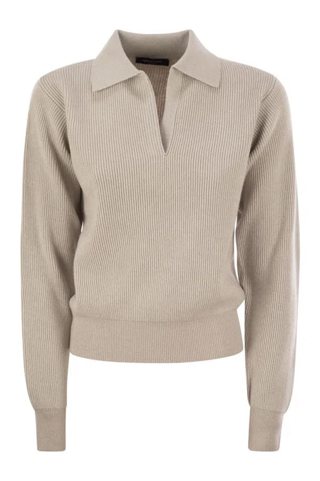 FABIANA FILIPPI Ribbed Knit With Polo Neck In Beige Product Image