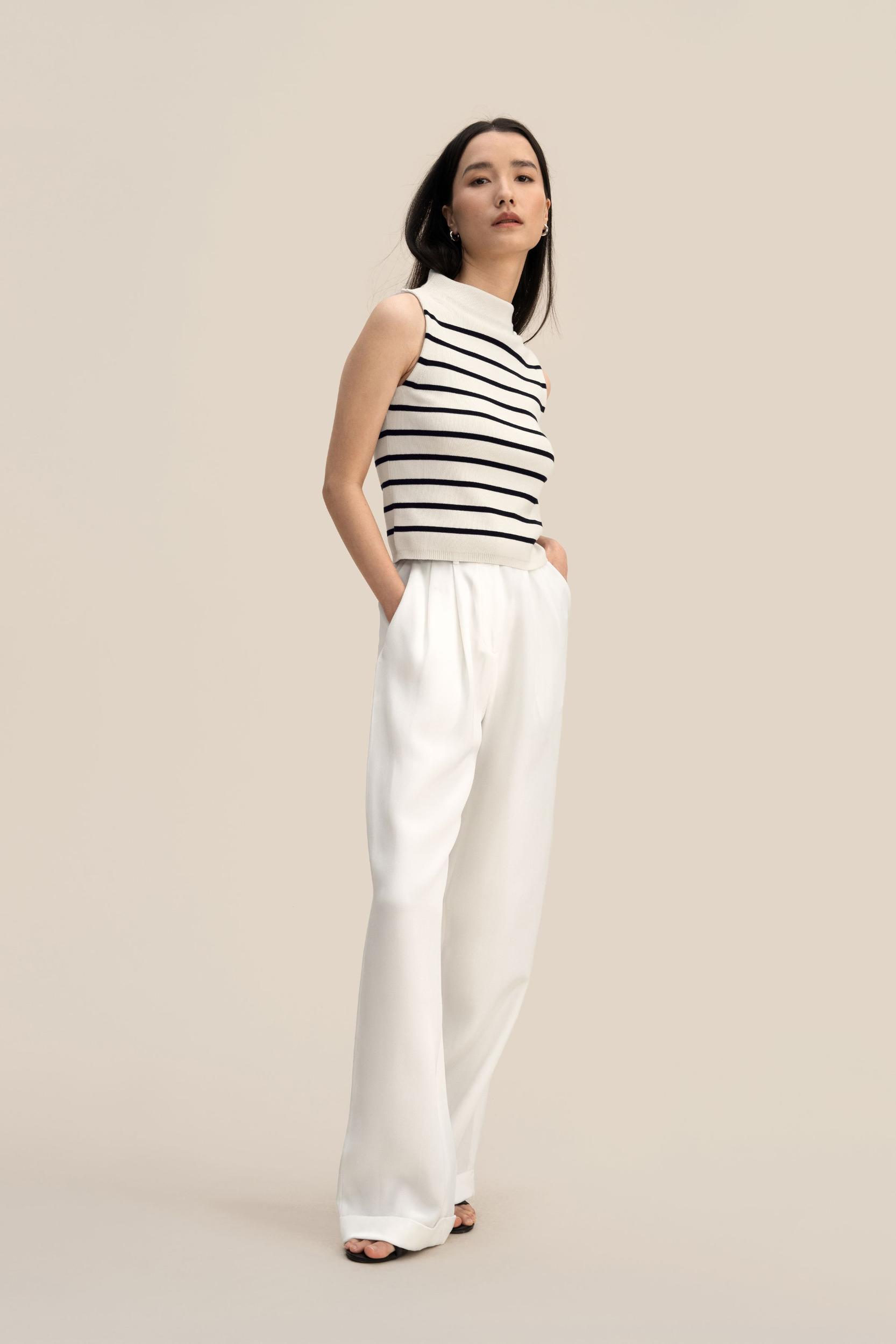 Cropped Spun Silk Strip Sweater Product Image