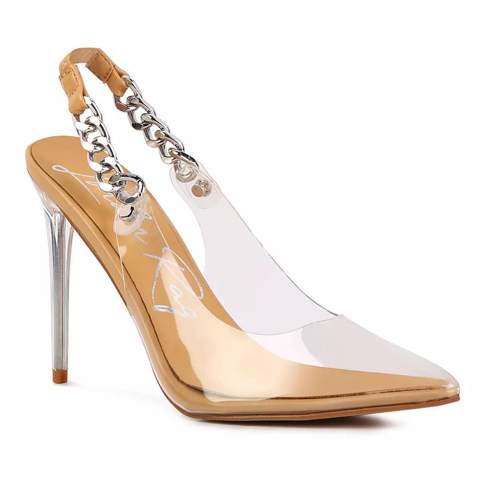London Rag Goddess Women's Clear Chain Slingback High Heels, Size: 6.5, Beige Product Image