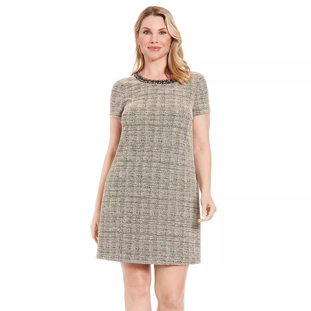 Womens London Times T-shirt Embellished Neckline Tweed Dress Product Image