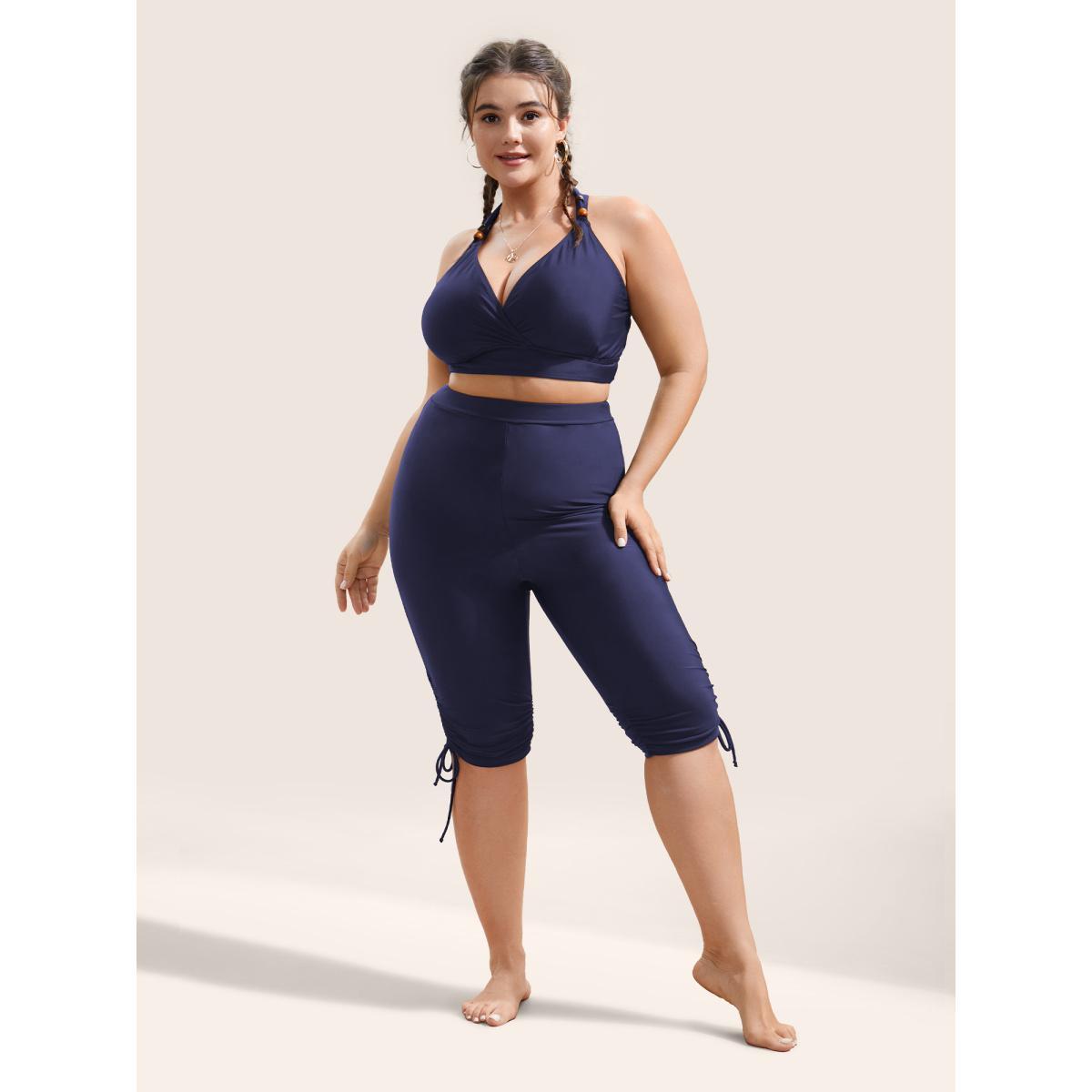 Plus Size Solid High Rise Drawstring Side Swim Bottom Women's Swimwear Indigo Beach Drawstring High stretch Skinny High Rise Curve Swim Bottoms BloomChic 28/5X Product Image