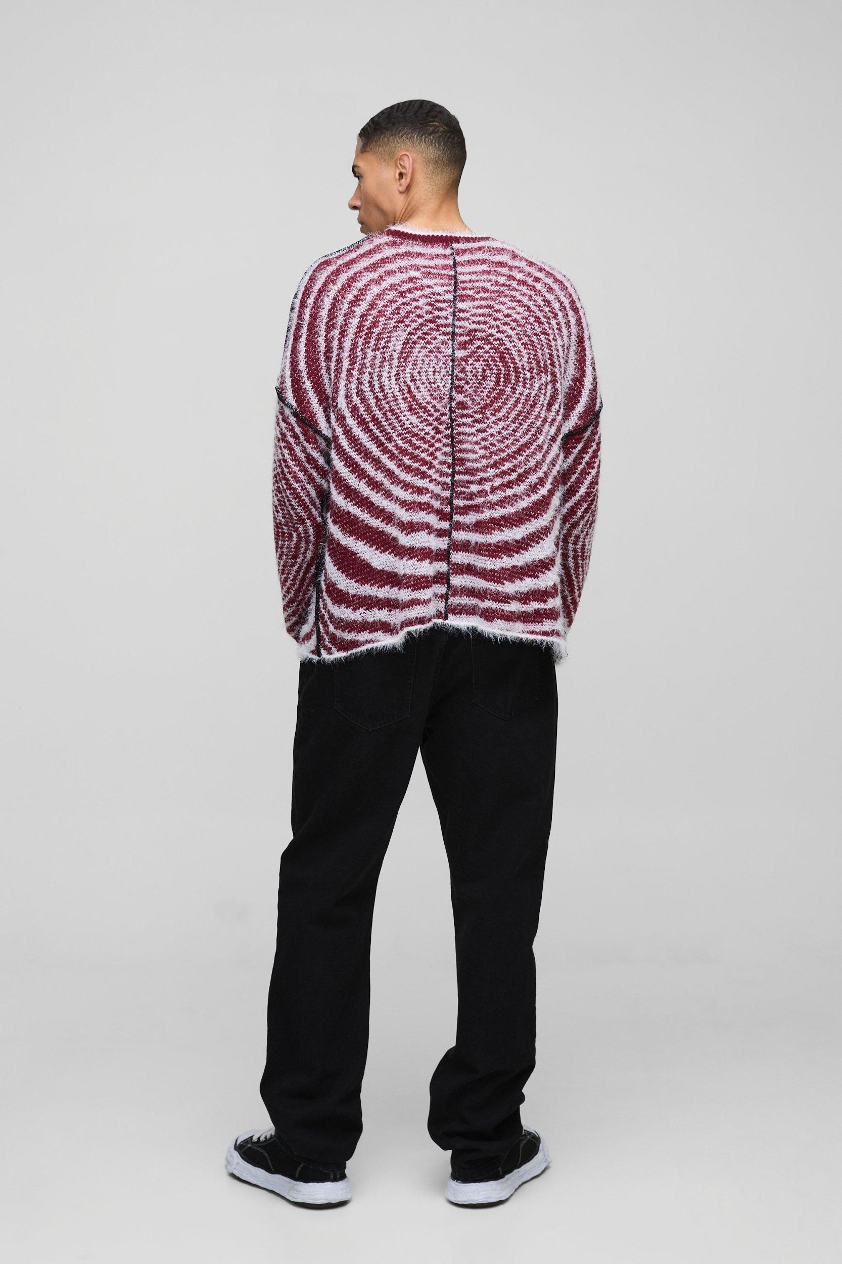 Boxy Fit Fluffy Textured Contrast Knit Sweater | boohooMAN USA Product Image