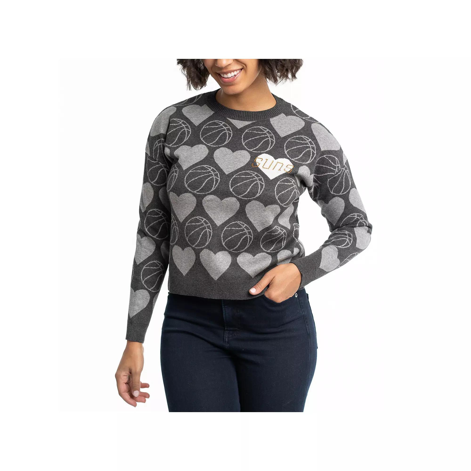 Women's Lusso Charcoal Phoenix Suns Basketball Love Crystal Intarsia Pullover Sweater, Size: Small, Phx Charco Product Image