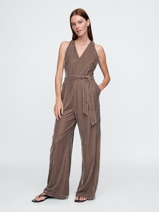 Recycled Velvet V-Neck Jumpsuit Product Image