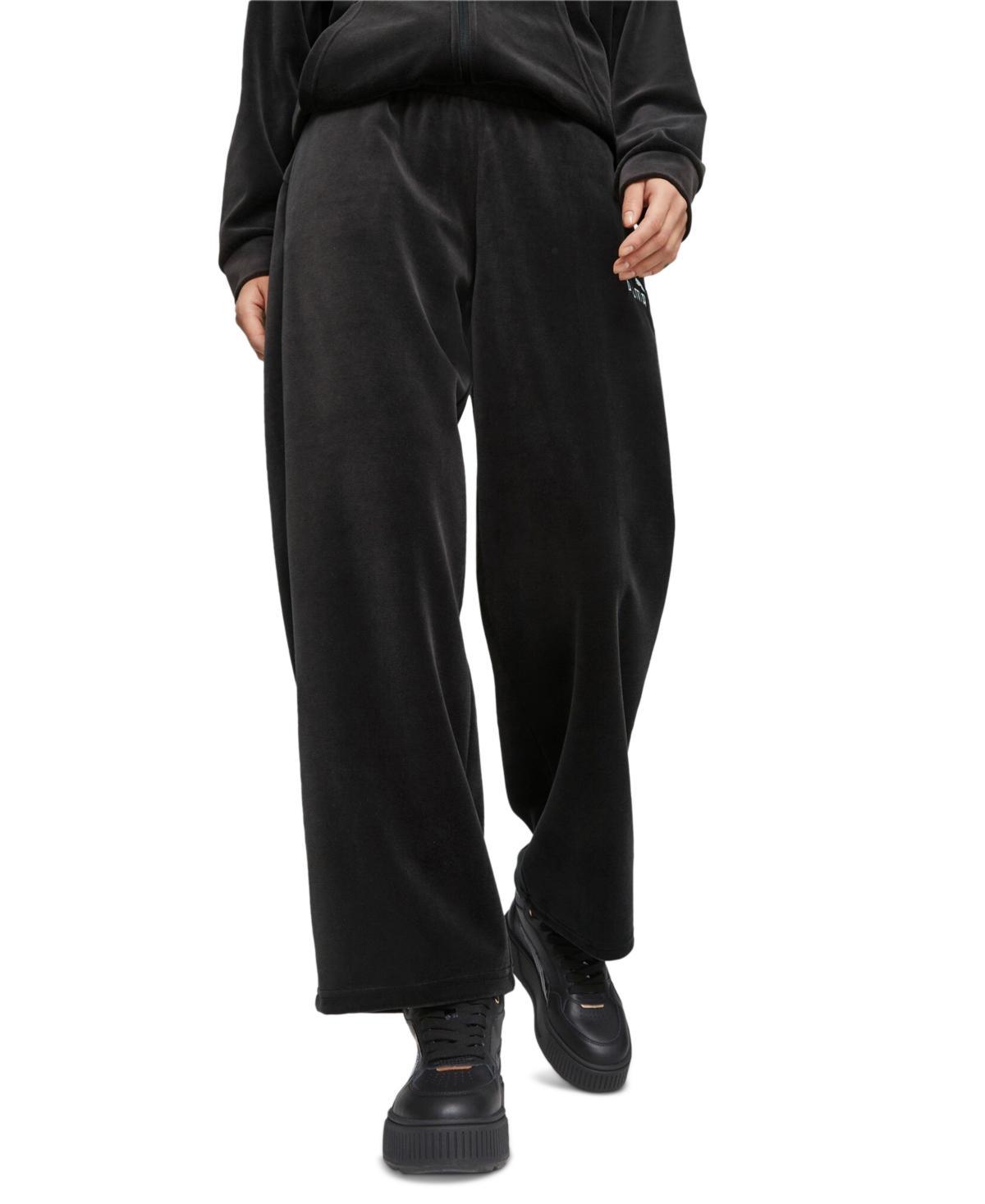 PUMA Essentials Elevated Velour Straight Pants (Alpine Snow) Women's Clothing Product Image