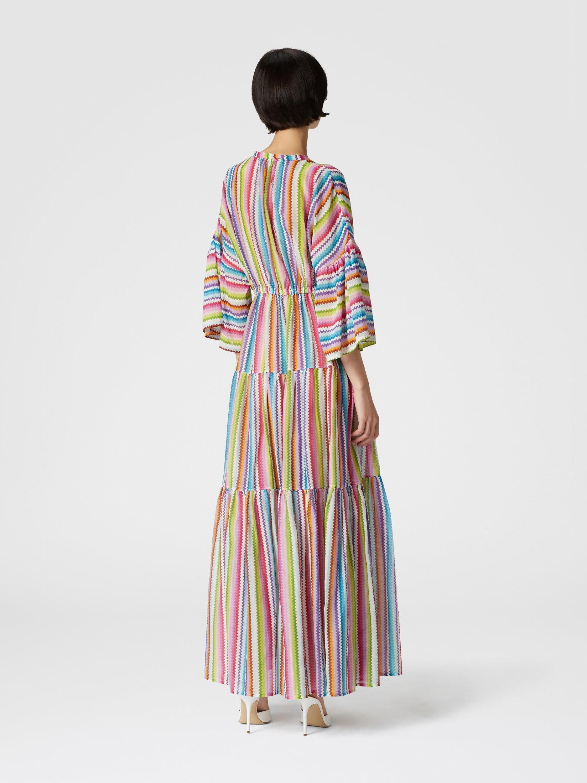 Long cover-up dress with flounces and zig zag print Product Image