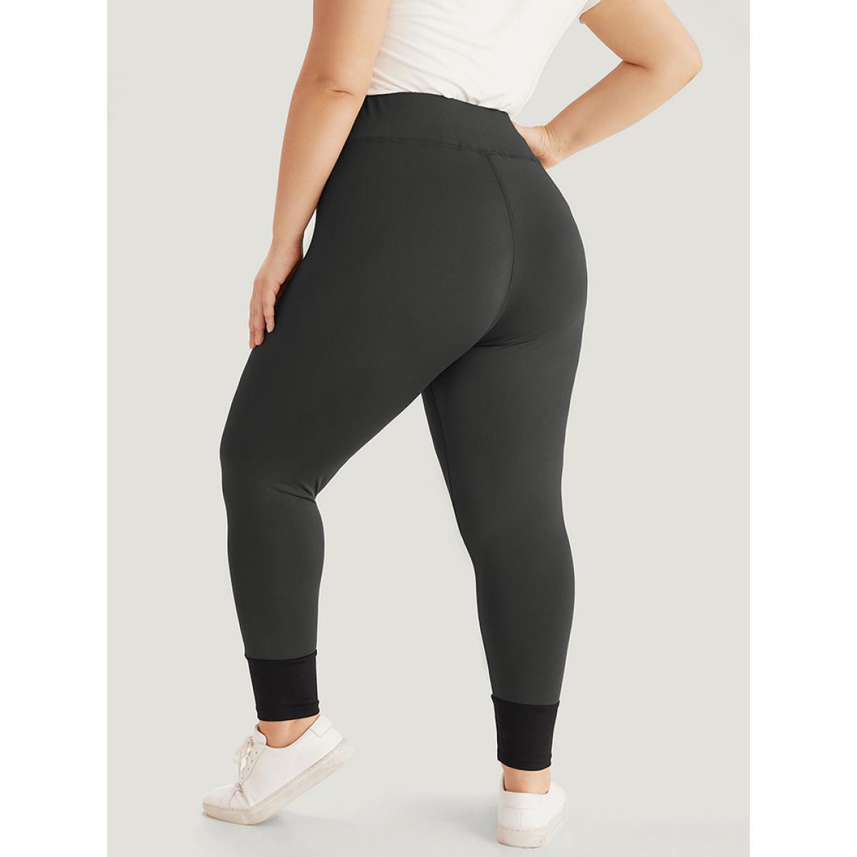 Plus Size Contrast Wideband Waist Patchwork Leggings Women Gray Casual High stretch Skinny High Rise Dailywear Leggings BloomChic 28/5X Product Image