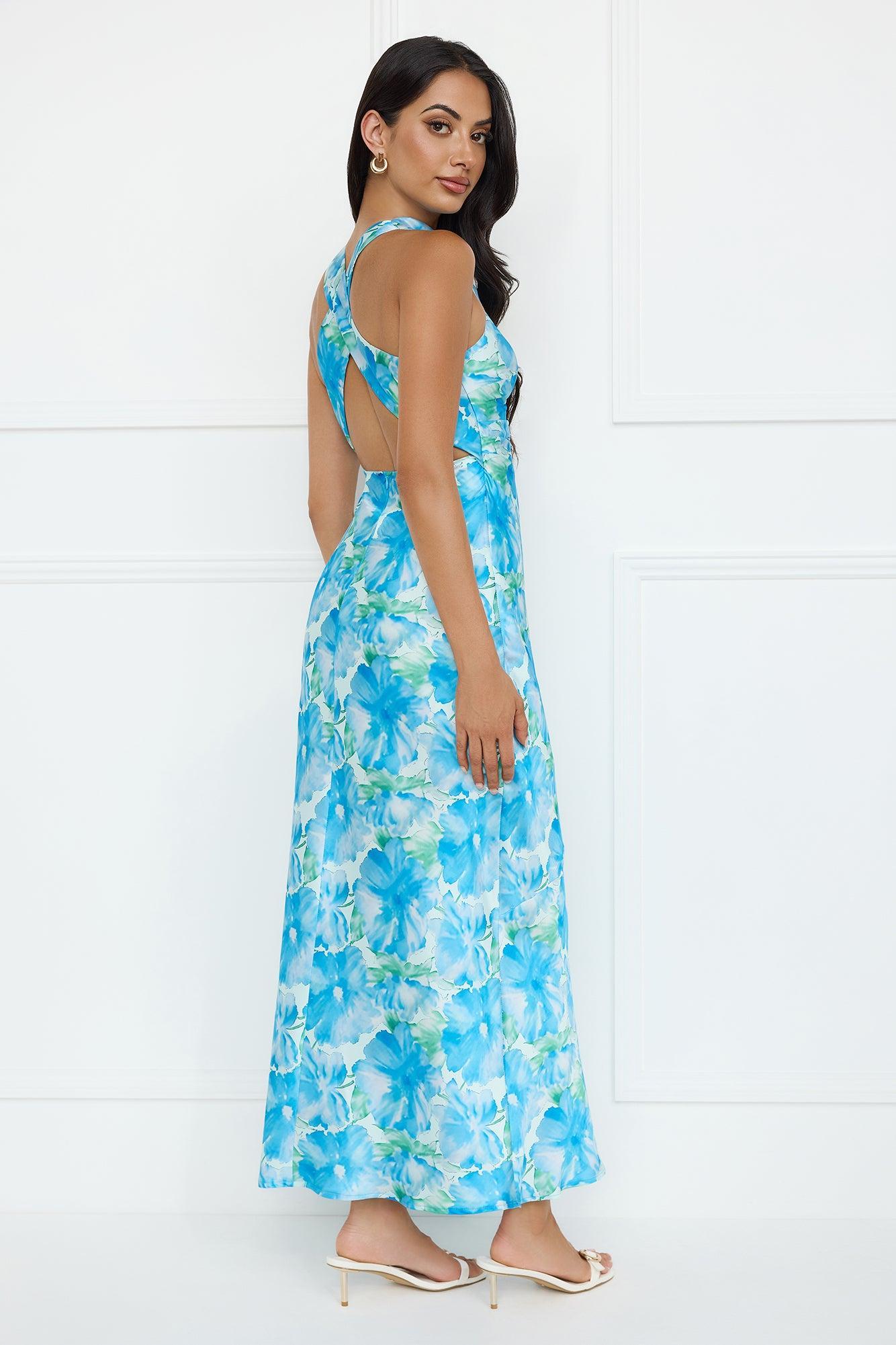 Ocean Spark Satin Maxi Dress Blue Product Image