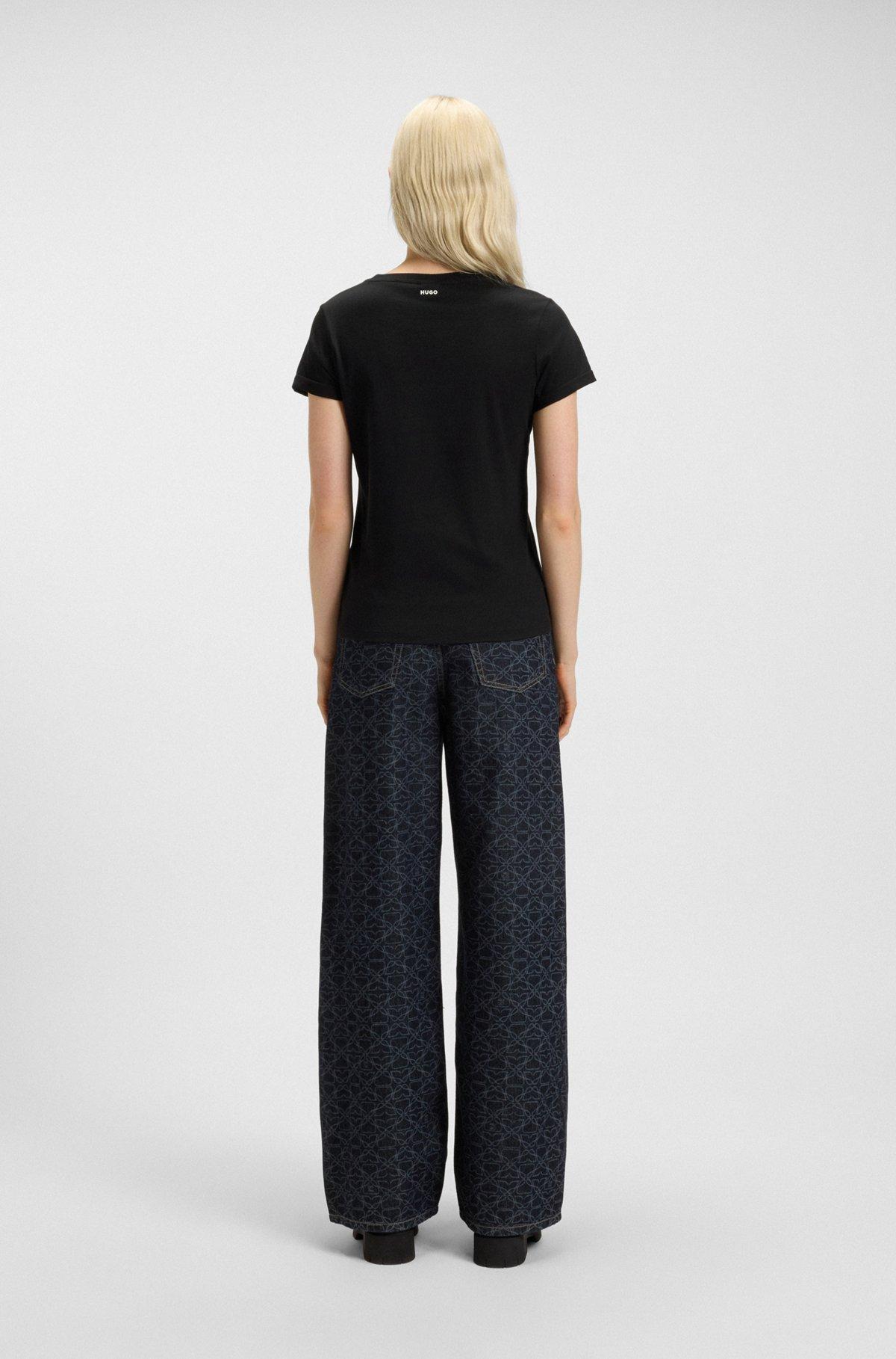 HUGO - Relaxed fit T-shirt in cotton with cut-logo print - Black Product Image