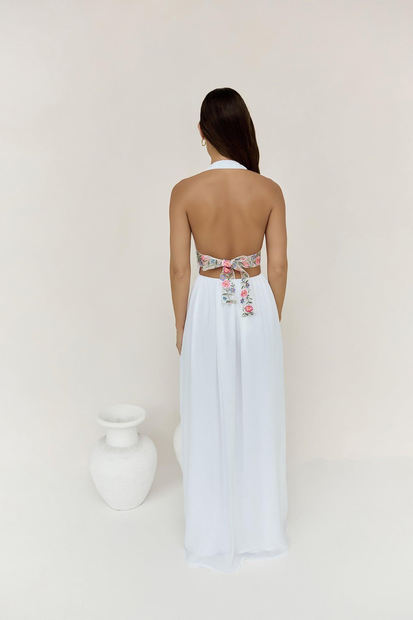 Maldives Garden Halter Maxi Dress White Product Image