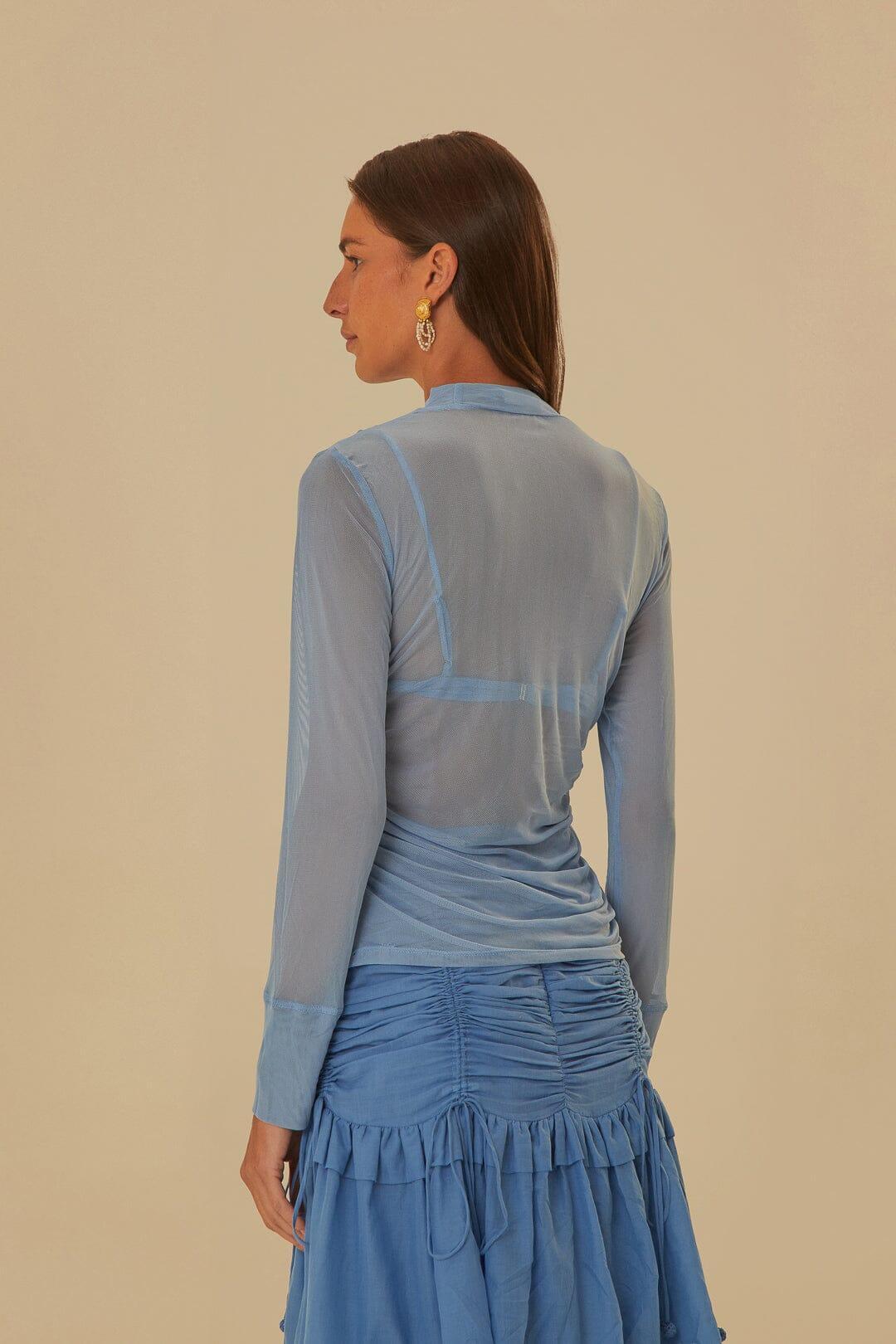 Blue Tulle Long Sleeved Blouse, BLUE / XS Product Image