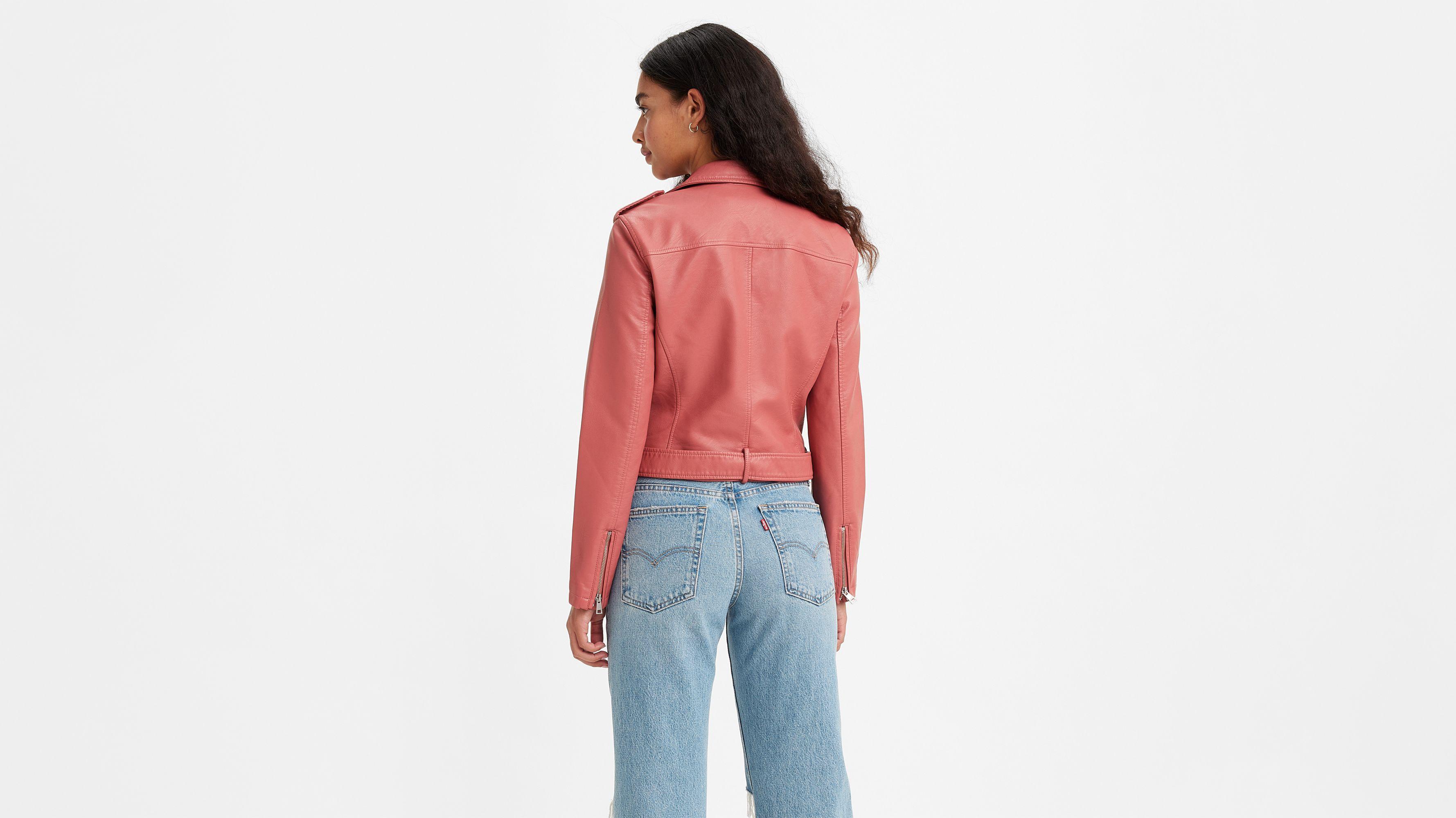 Belted Faux Leather Moto Jacket Product Image