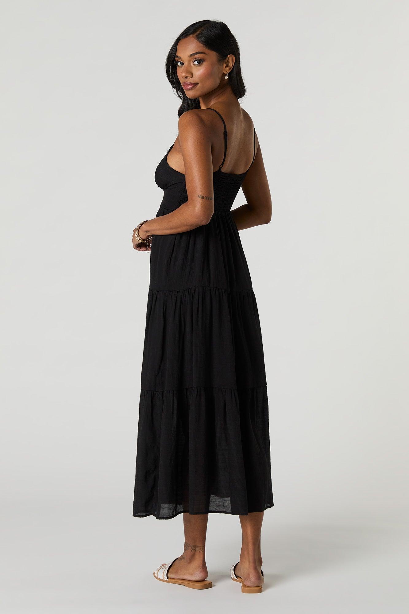 Button Front Tiered Midi Dress Female Product Image